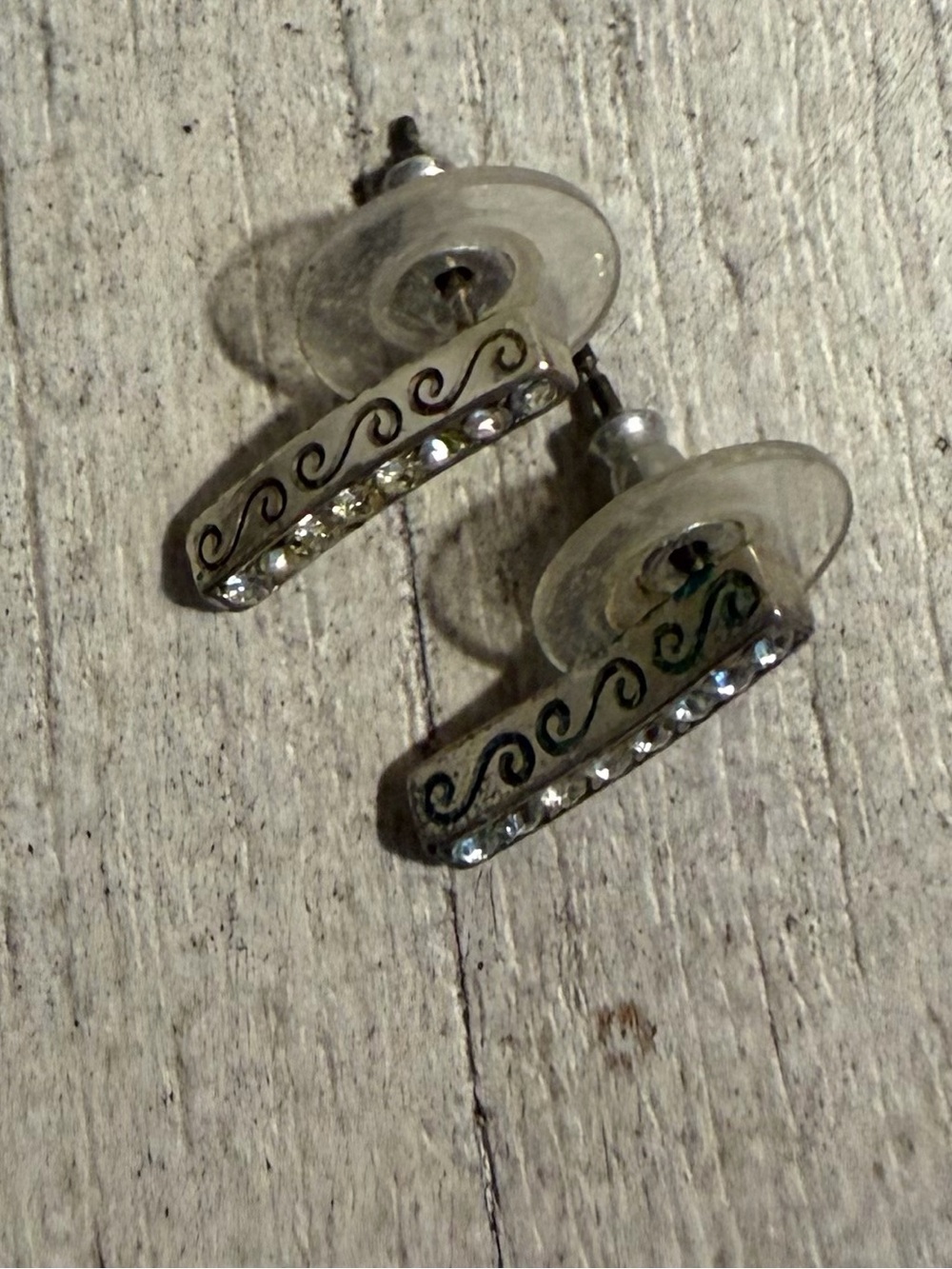Delicate Silver-Tone Scroll Stud Earrings with Clear Accents